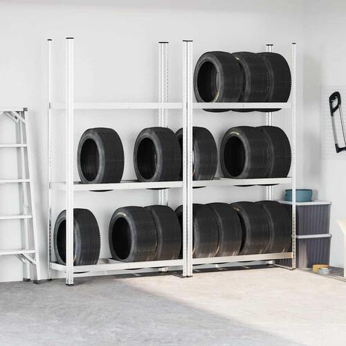 3-lags dækhylder 2 stk. 110x40x200 cm stål sølvfarvet