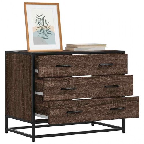 Kommode med 3 skuffer 70 x 41 x 56 cm - brun egetræsfarve