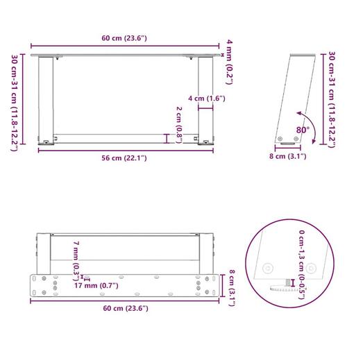 Sofabordben U-formet 2 stk. 60x(30-31) cm stål sort