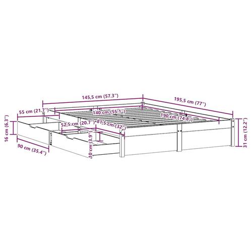 Sengeramme uden madras 140x190 cm massivt fyrretræ