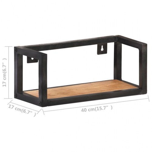 Væghylder 2 stk. 40 cm i massivt akacietræ - industrielt design