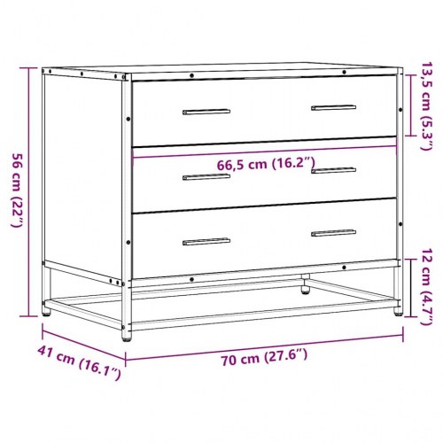 Kommode med 3 skuffer 70 x 41 x 56 cm - sort