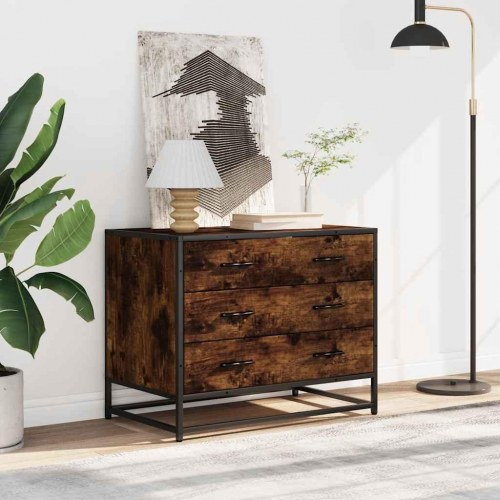 Kommode med 3 skuffer 70 x 41 x 56 cm - røget egetræsfarve