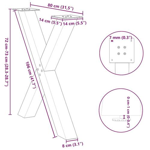 Spisebordsben X-formet 2 stk. 80x(72-73) cm stål sort