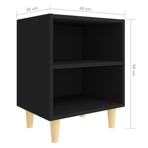 Sengeborde med massive træben 2 stk. - sort 40 x 30 x 50 cm