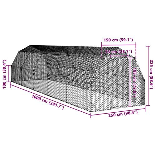 Hønsegård 2,5x10x2,25 m galvaniseret stål