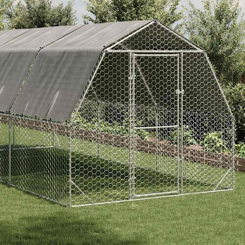 Hønsegård med tag 2,5x6x2,25 m galvaniseret stål