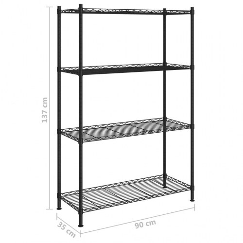 Opbevaringsreol med 4 hylder - 90×35×137 cm, sort stål, 200 kg