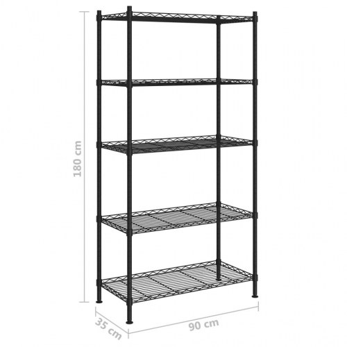 Opbevaringsstativ i tråd med 5 hylder - 90 × 35 × 180 cm, sort, 250 kg