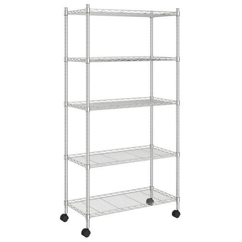 Opbevaringsreol med 5 hylder og hjul 75x35x155 cm 250 kg krom