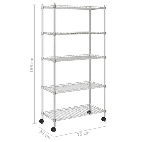Opbevaringsreol med 5 hylder og hjul 75x35x155 cm 250 kg krom