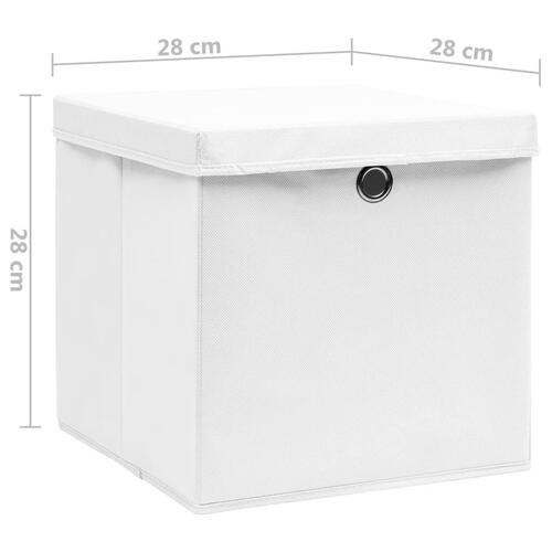 Opbevaringskasser med låg 4 stk. 28x28x28 cm hvid