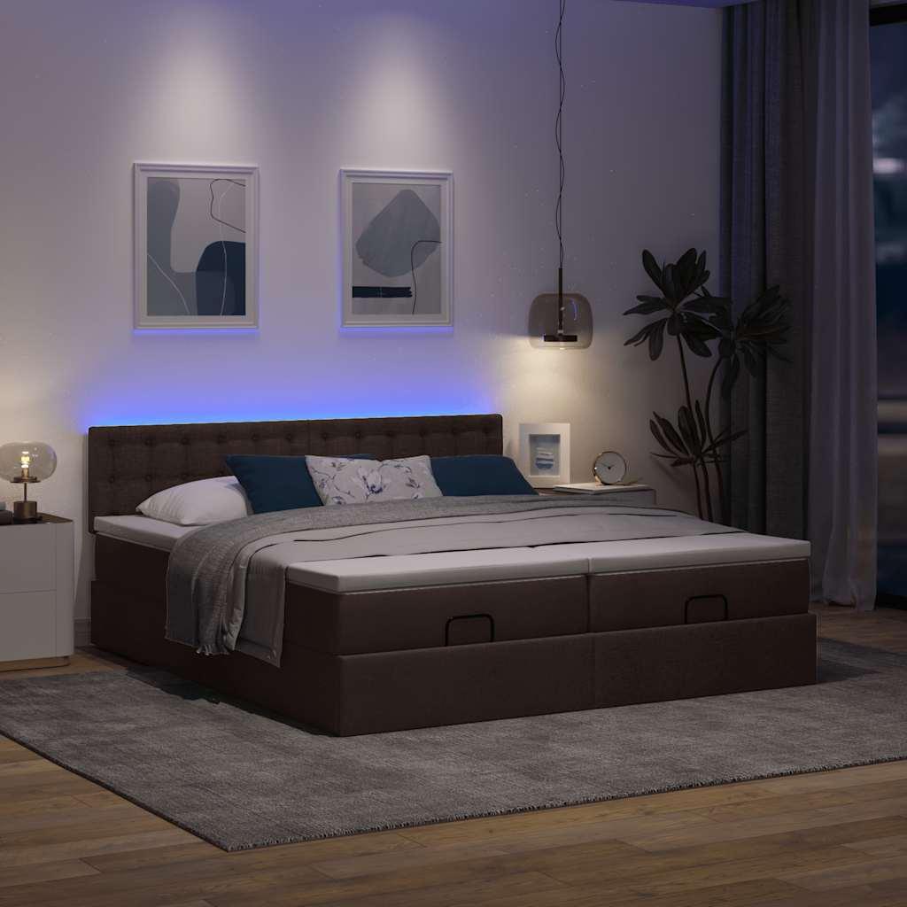 vidaXL osmannisk sengeramme med madrasser 200x200 cm stof mørkebrun