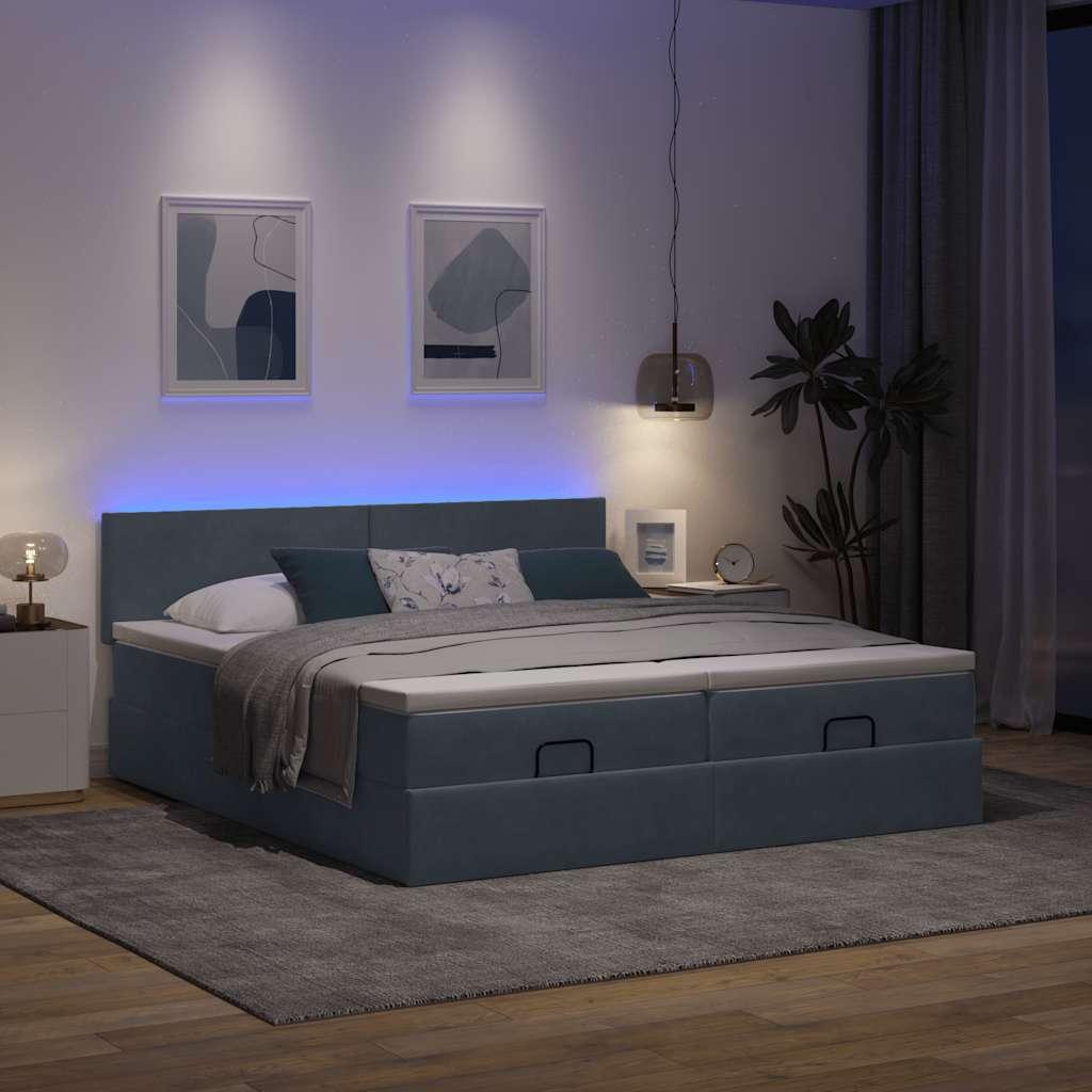 Osmannisk Sengeramme Med Madrasser Fløjl - Mørkegrå / Med ensartet mønster / 180 x 200 cm
