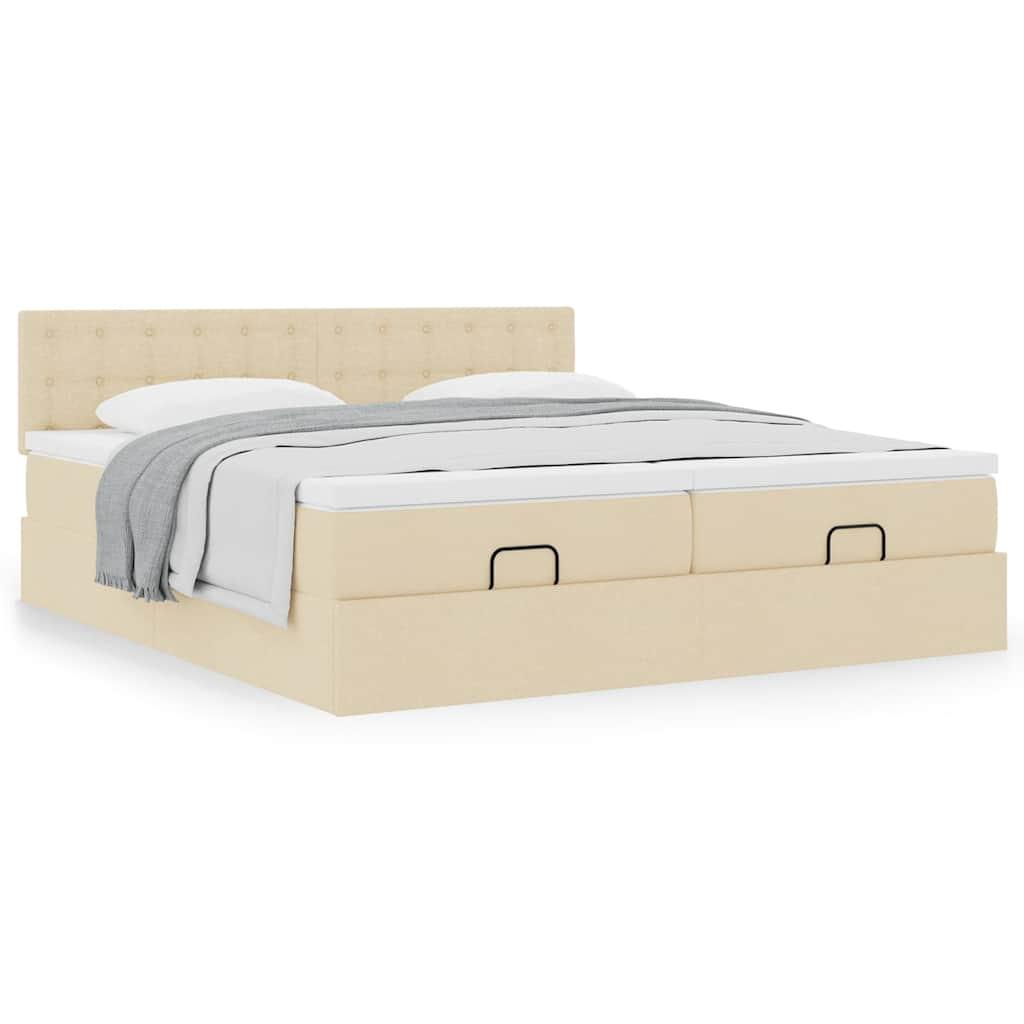 Osmannisk sengeramme 200x200 cm med madrasser og opbevaring - cremefarvet