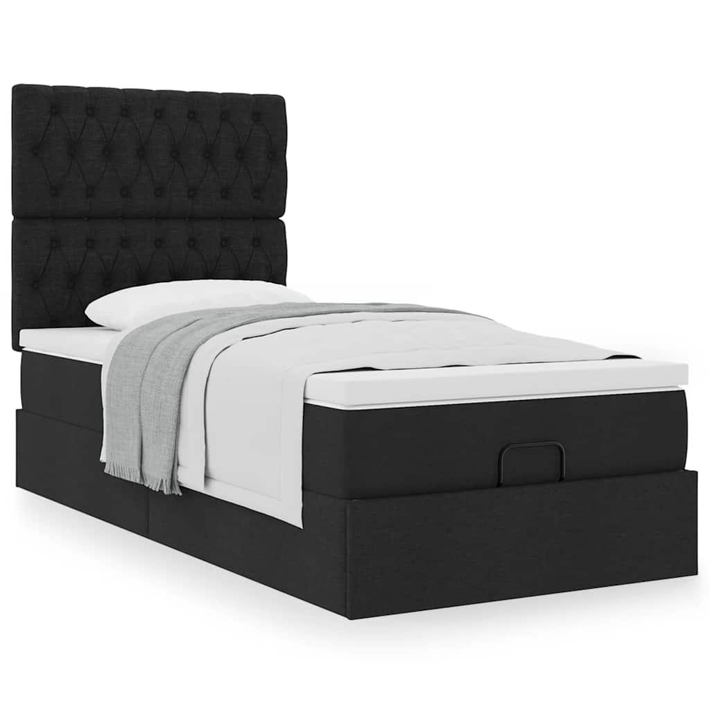 Ottomansk sengeramme med opbevaring inkl. madras 90x190 cm - sort stof