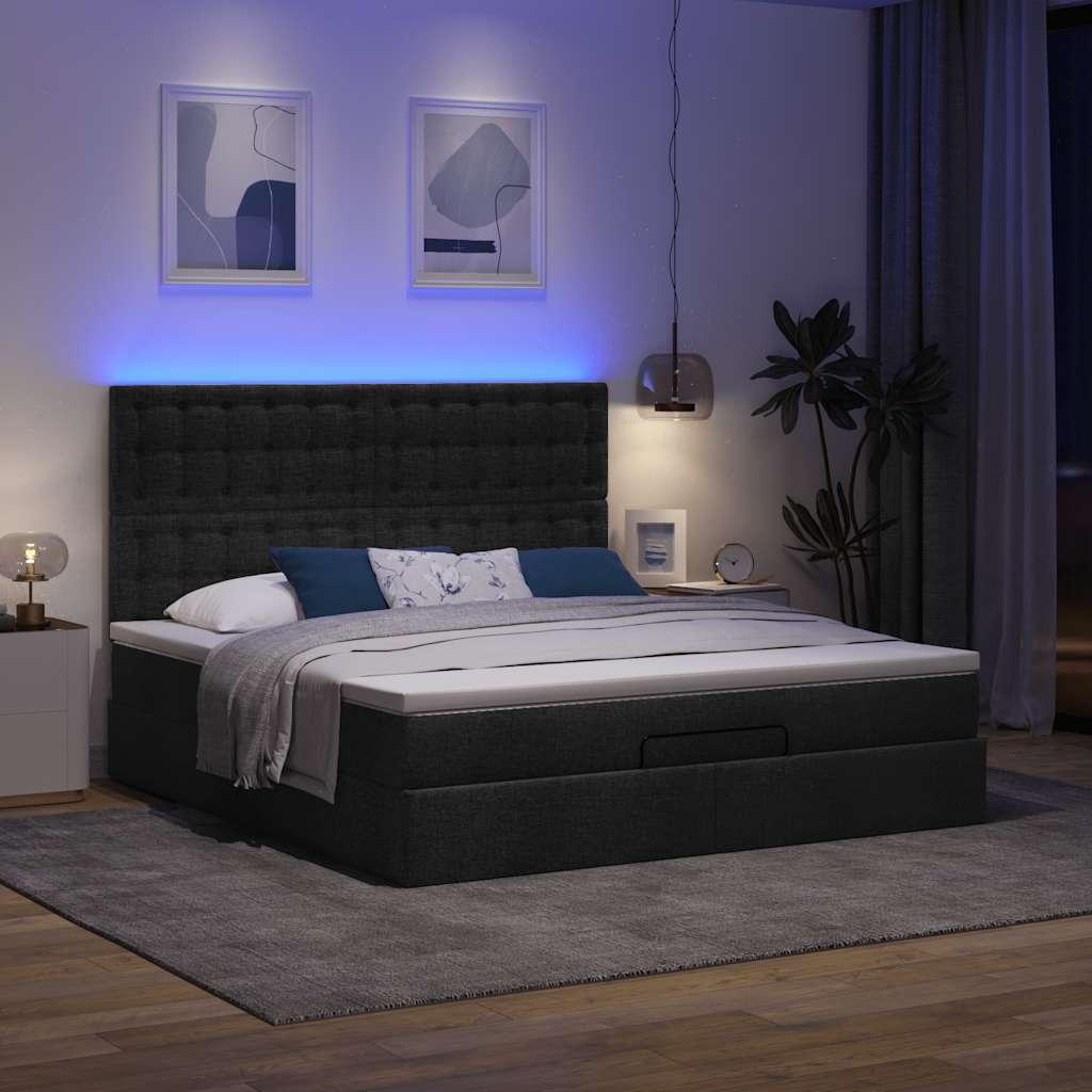 Osmannisk Sengeramme Med Madras Stof Sort - knapper / 180 x 200 cm