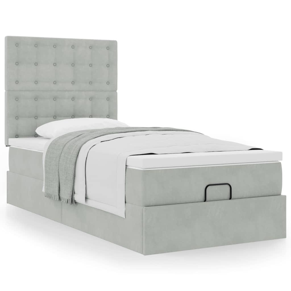 Osmannisk Sengeramme Med Madrasser Fløjl Lysegrå - knapper / 80 x 200 cm