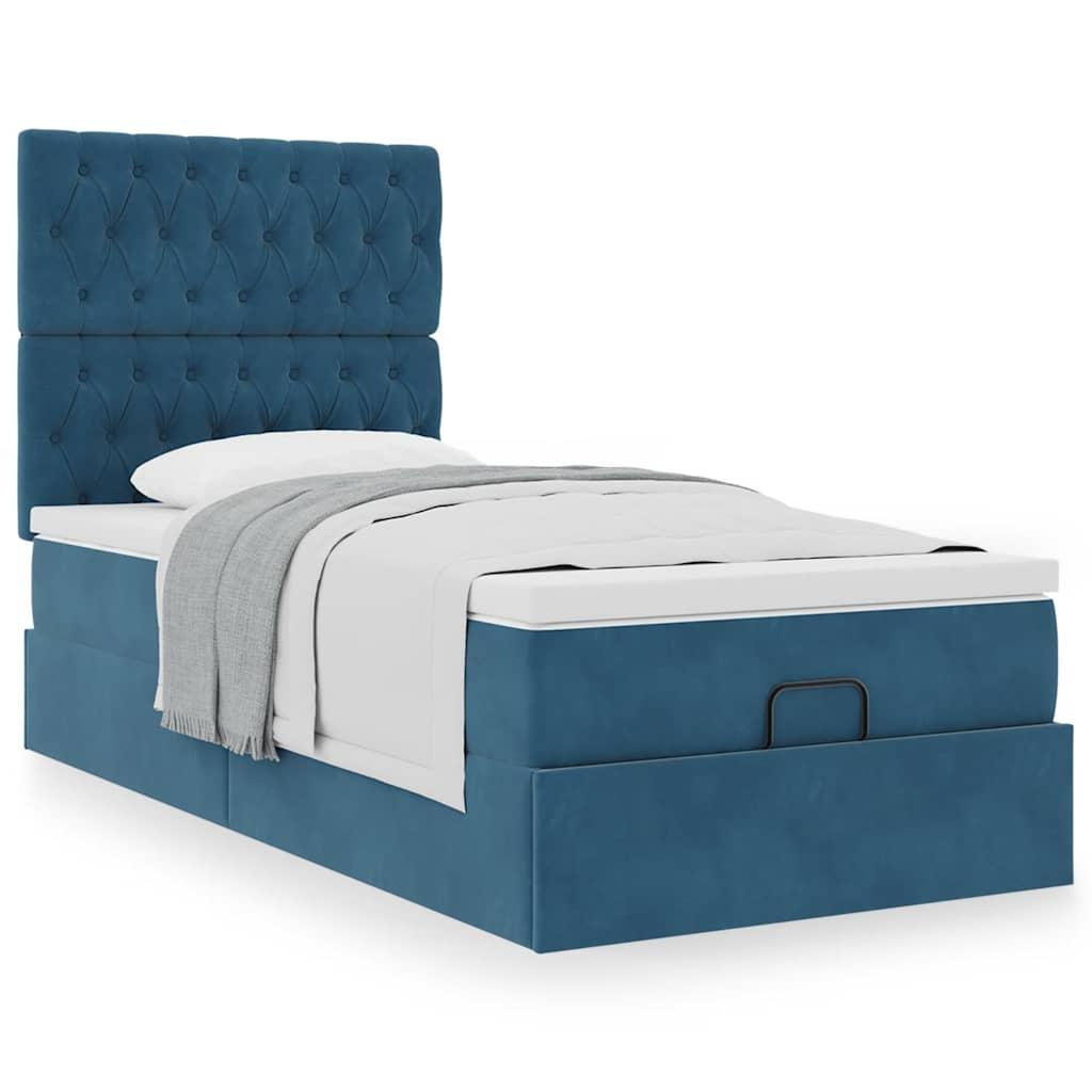 vidaXL osmannisk sengeramme med madrasser 90x200 cm fløjl mørkeblå