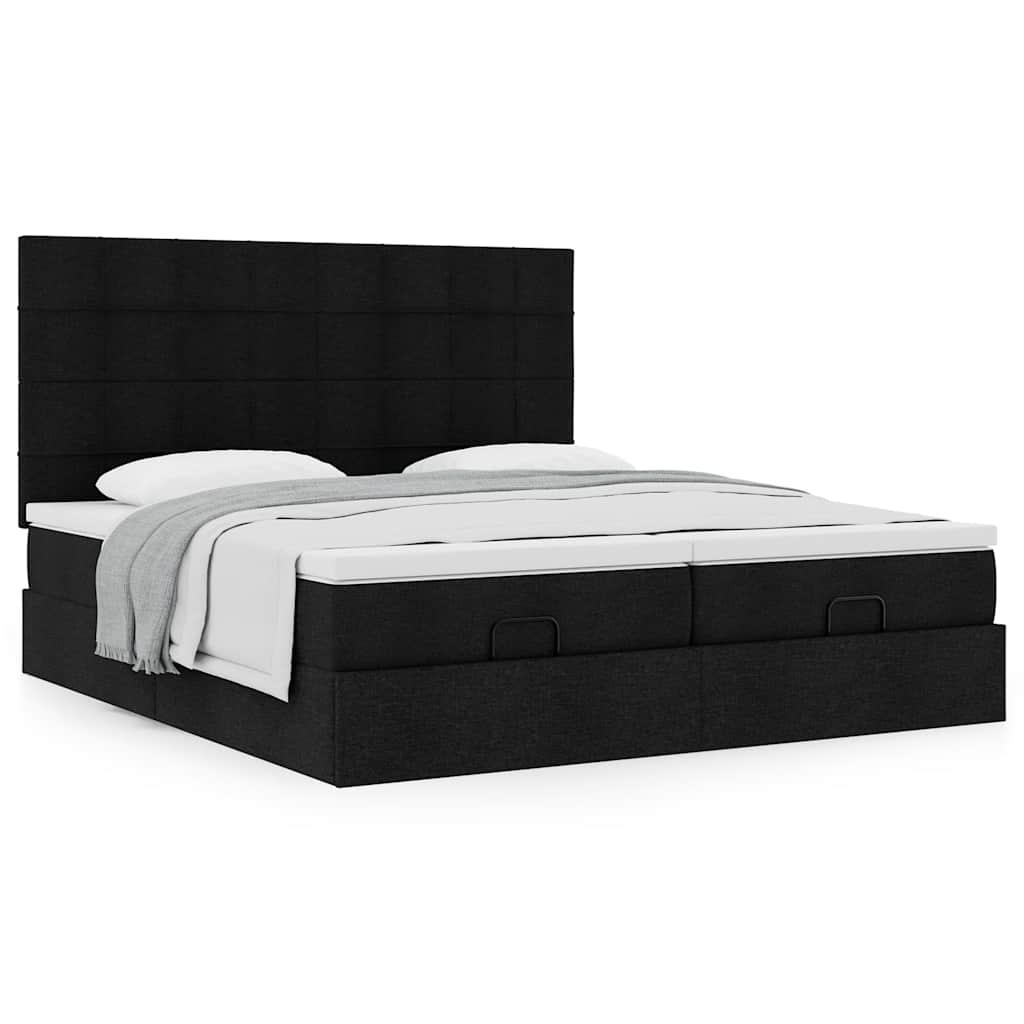 Osmannisk Sengeramme Med Madrasser Stof - Sort / Blok med firkanter / 200 x 200 cm