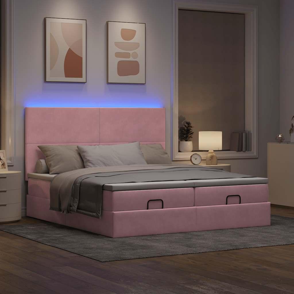 Osmannisk sengeramme med madrasser 200x200 cm - fløjl, lyserød