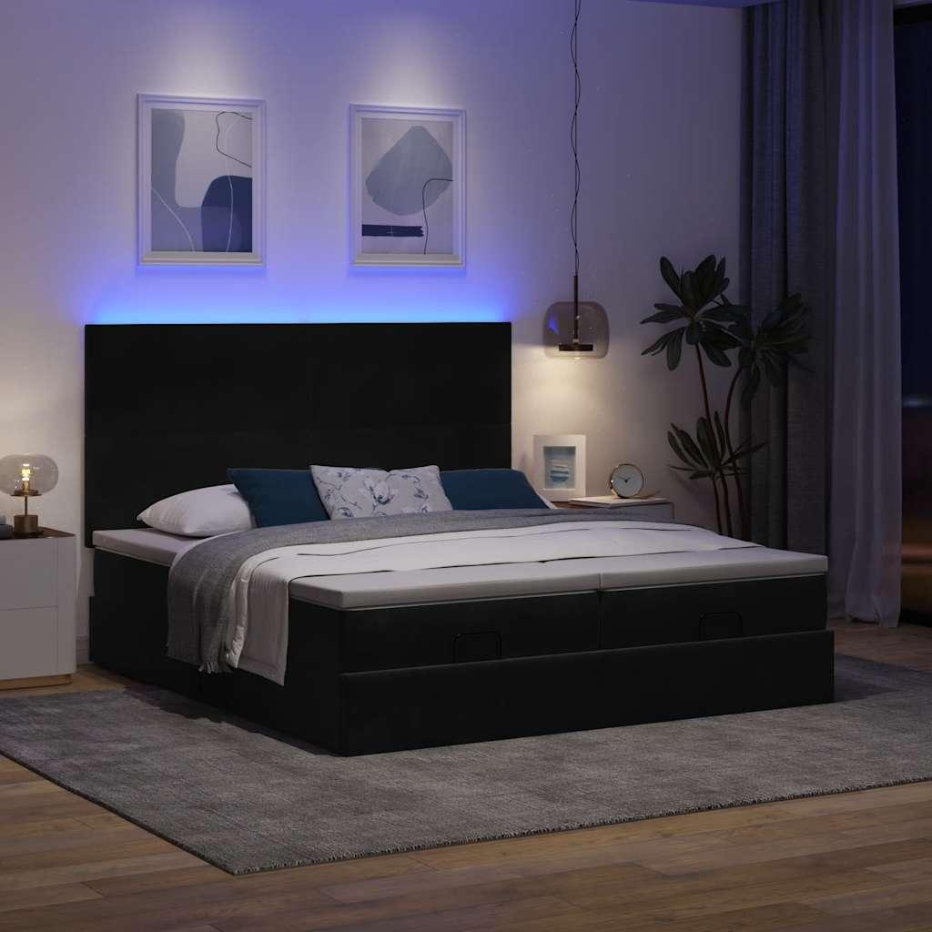 Osmannisk Sengeramme Med Madrasser Fløjl - Sort / Med ensartet mønster / 160 x 200 cm