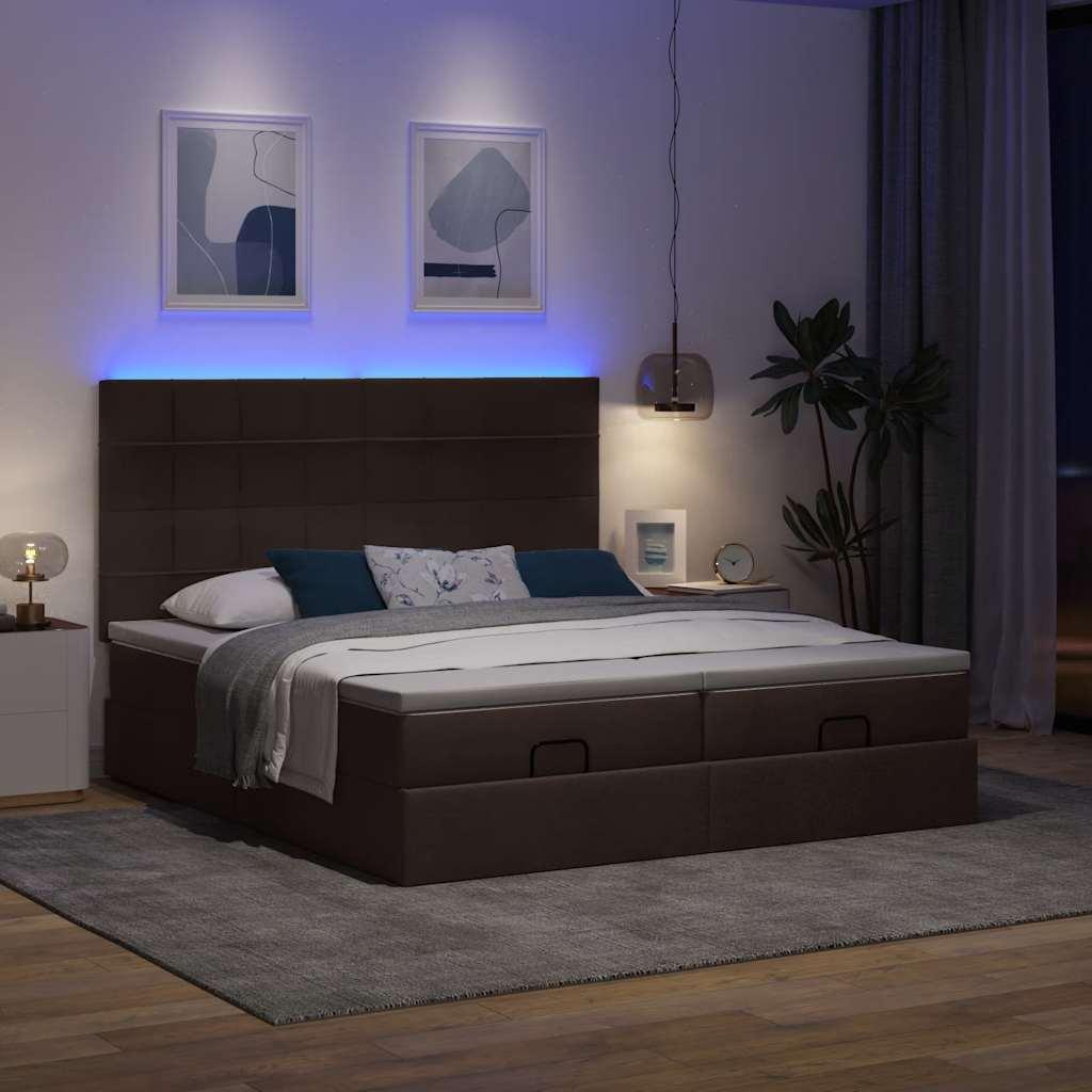 Osmannisk Sengeramme Med Madrasser Stof - Mørkebrun / Blok med firkanter / 180 X 200 cm