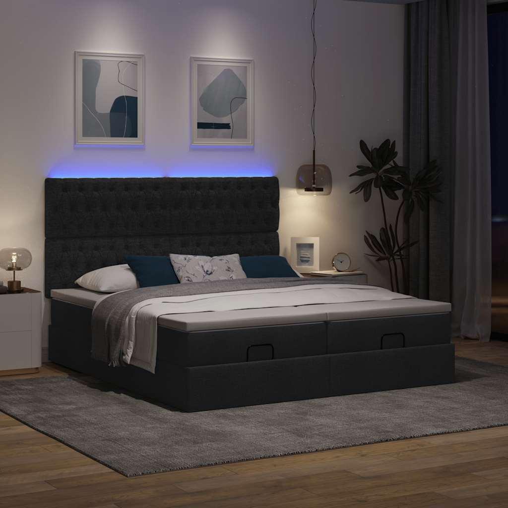 Osmannisk Sengeramme Med Madrasser Stof - Sort / Med pynteknapper / 200 x 200 cm
