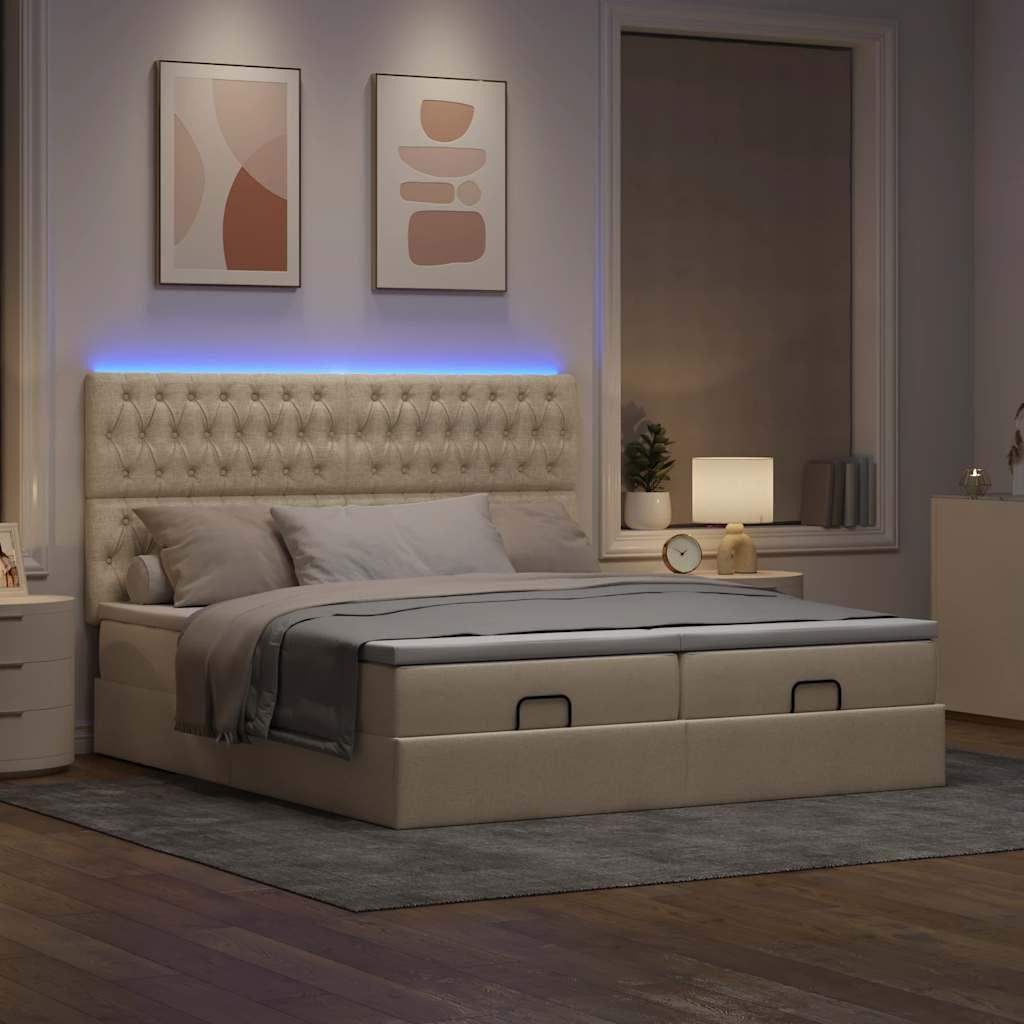 Osmannisk Sengeramme Med Madrasser Stof - Creme / Med pynteknapper / 180 x 200 cm