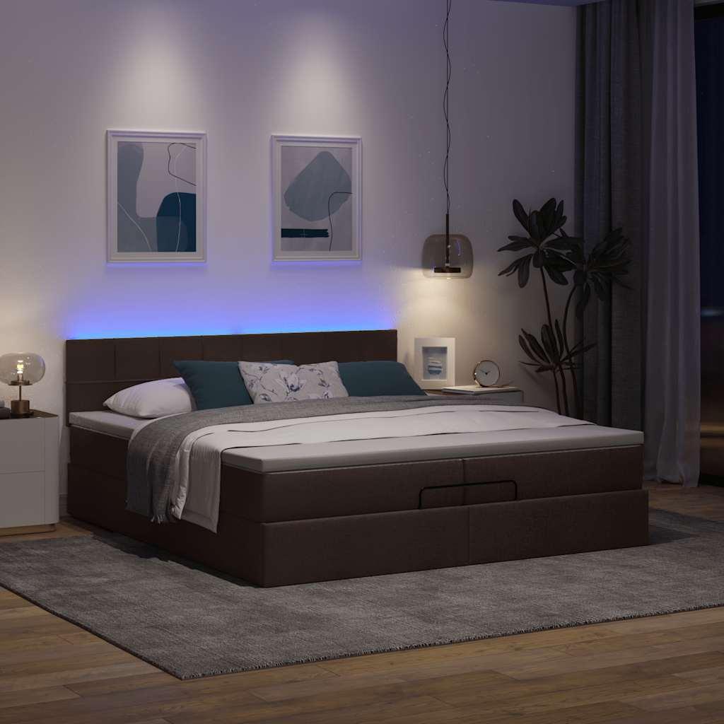 Osmannisk sengeramme med madrasser 200 x 200 cm i stof - mrkebrun