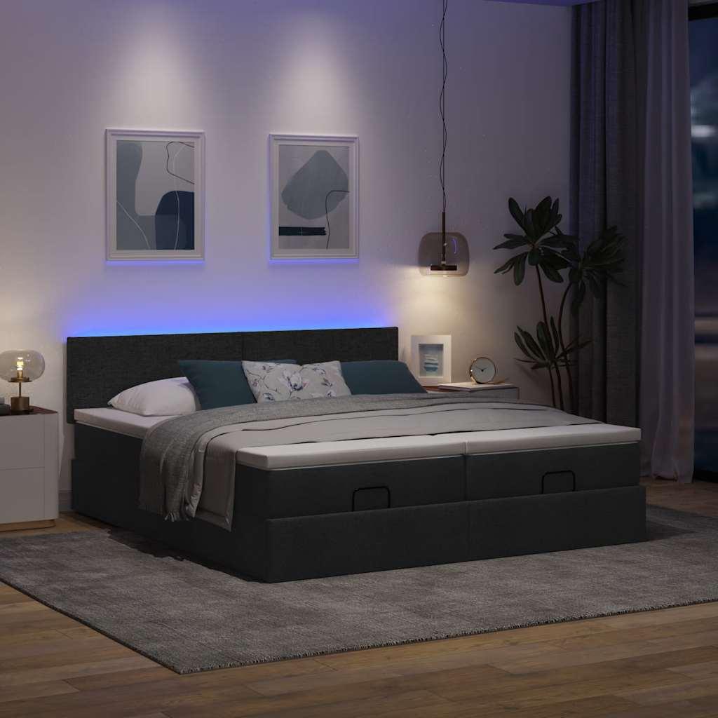 Osmannisk Sengeramme Med Madrasser Stof - Sort / Med ensartet mønster / 180 x 200 cm