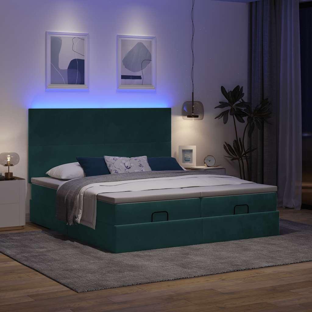 Osmannisk Sengeramme Med Madrasser Fløjl - Mørkegrøn / Med ensartet mønster / 180 x 200 cm