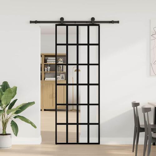 Skydedør med hardwaresæt 76x205 cm sikkerhedsglas aluminium