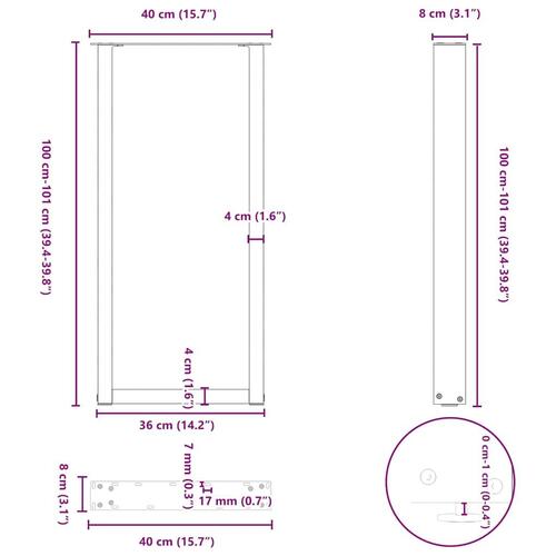 Sofabordben U-formet 2 stk. 40x(100-101) cm stål sort