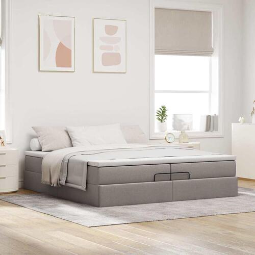 Osmannisk sengeramme med madrasser 200x200 cm stof gråbrun