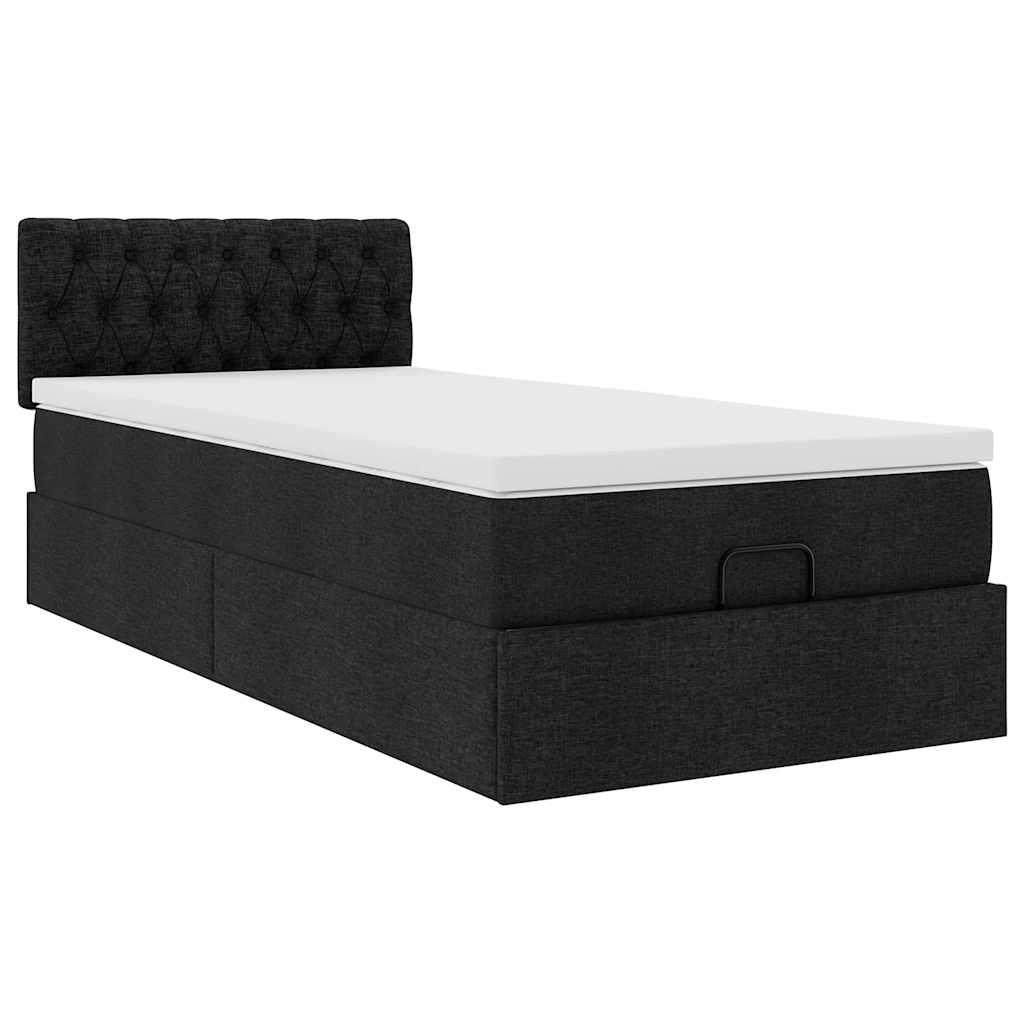 Ottomansk sengeramme med opbevaring inkl. madras 90×190 cm - stof, sort