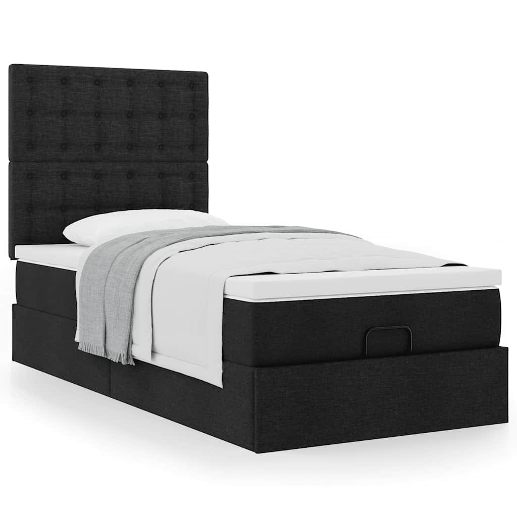 Ottomansk sengeramme med opbevaring inkl. madras 90×190 cm - stof, sort