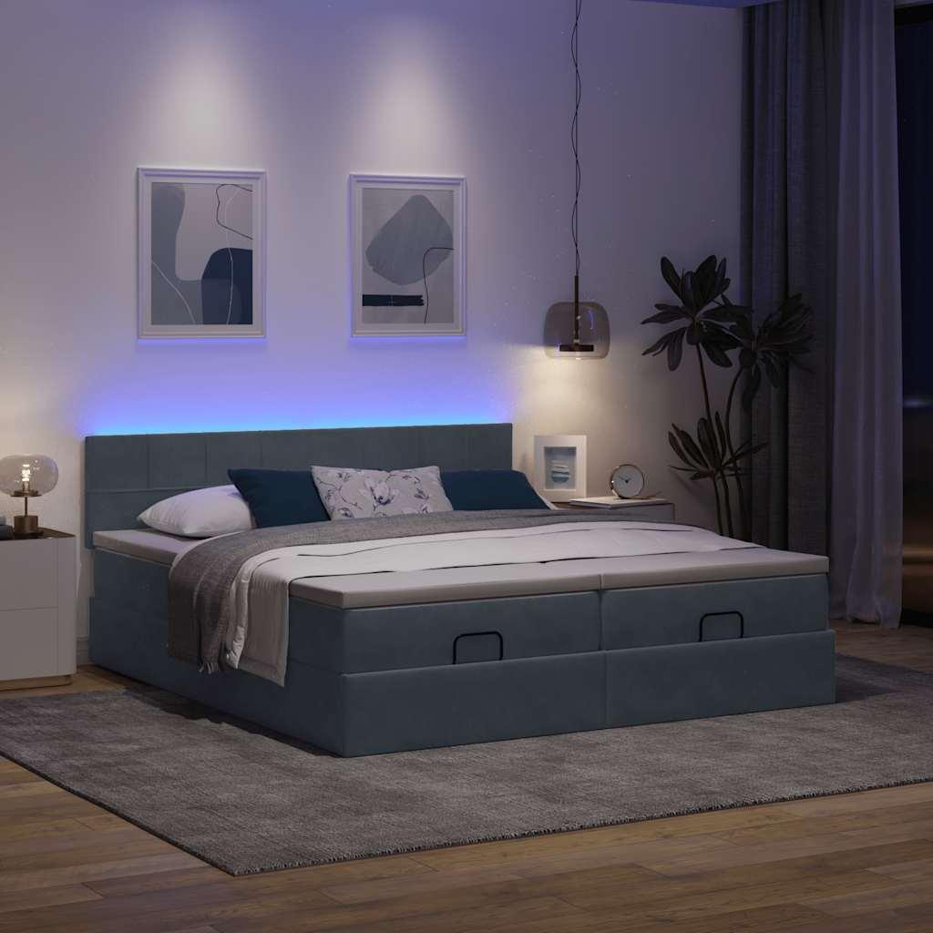 Osmannisk Sengeramme Med Madrasser Fløjl - Mørkegrå / Med ensartet mønster / 160 x 200 cm