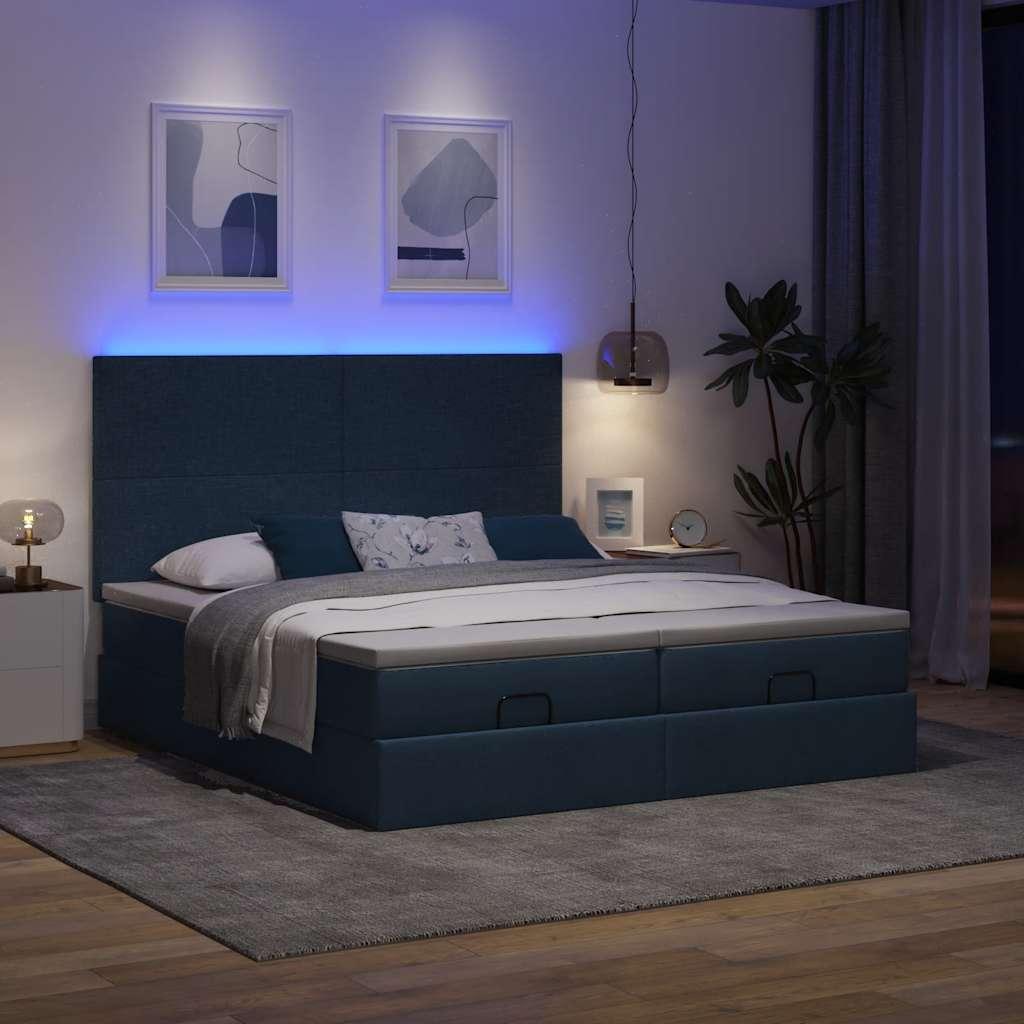 Osmannisk Sengeramme Med Madrasser Stof - Blå / Med ensartet mønster / 180 x 200 cm