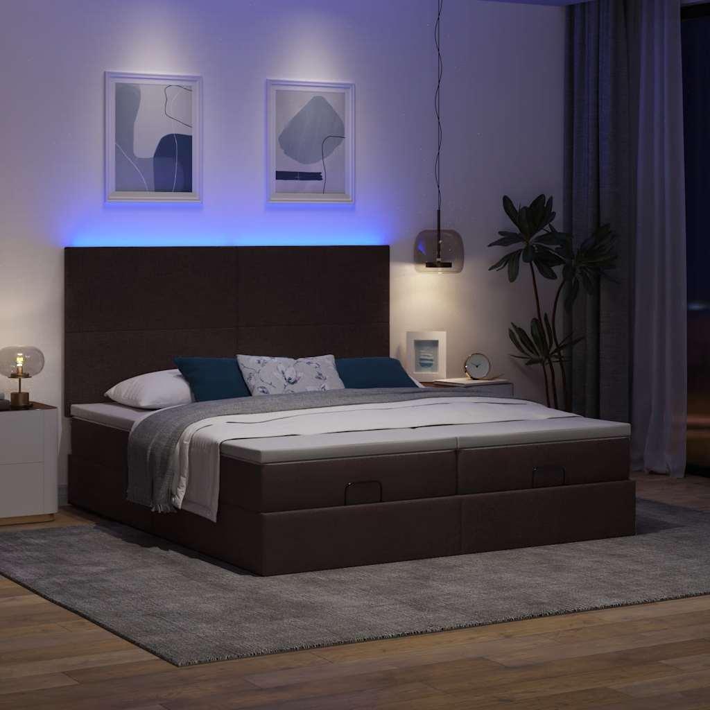 Osmannisk sengeramme med madrasser 200 x 200 cm i mrkebrun stof