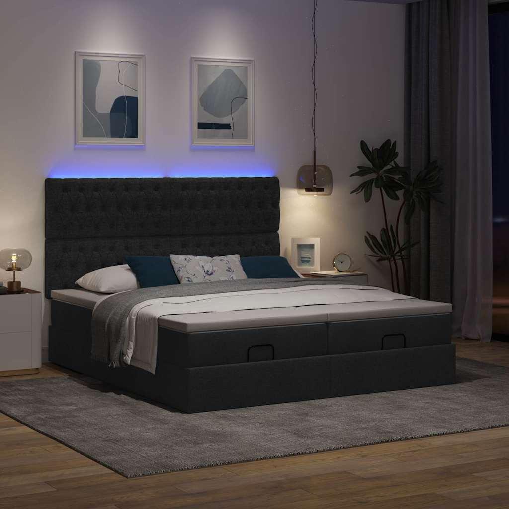 Osmannisk Sengeramme Med Madrasser Stof - Sort / Med pynteknapper / 180 x 200 cm