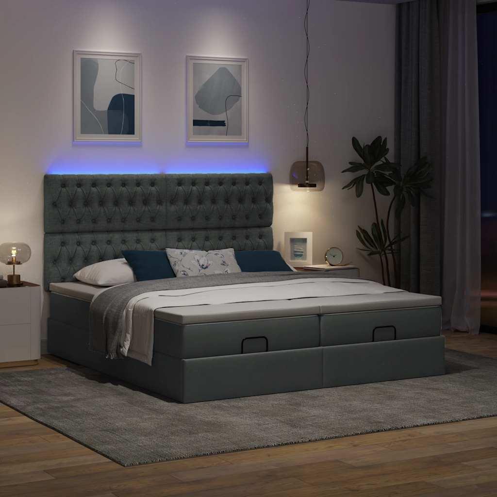 Osmannisk Sengeramme Med Madrasser Stof - Mørkegrå / Med pynteknapper / 200 x 200 cm