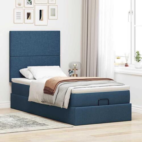 Ottoman seng med madras 100x200 cm stof blå