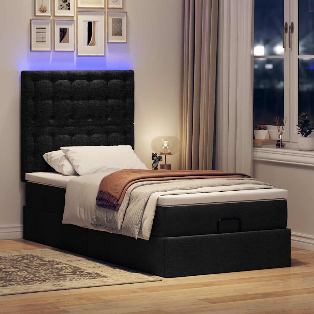 Osmannisk sengeramme med madras 90x190 cm - stof, sort