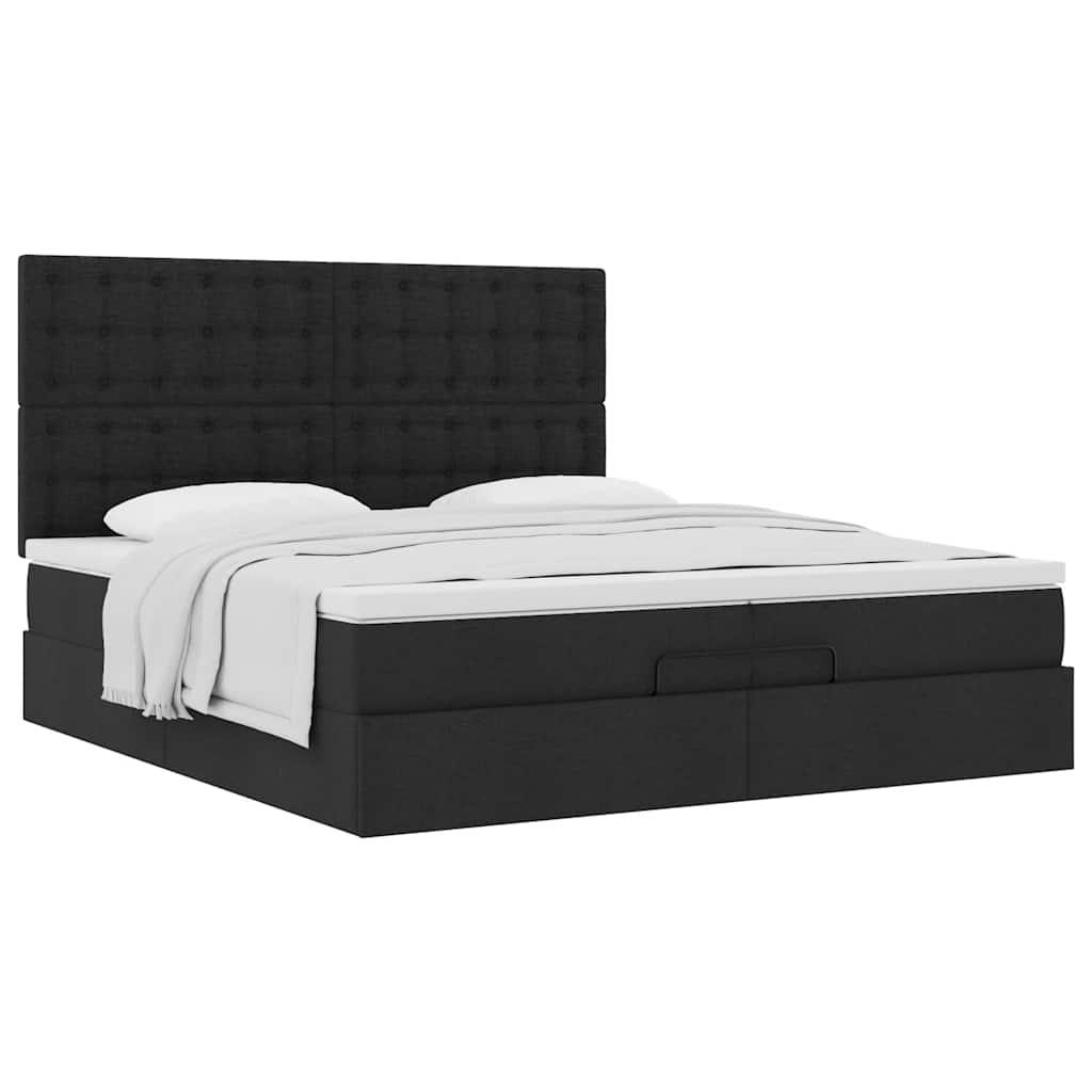 Ottomansk sengeramme med madrasser 200x200 cm - stof, sort