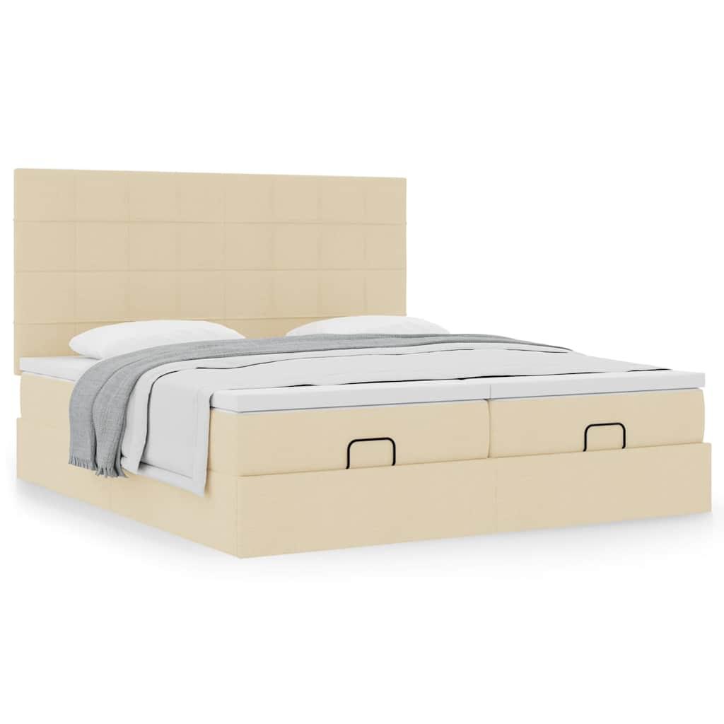 Osmannisk sengeramme med madrasser 200×200 cm - stof, cremefarvet