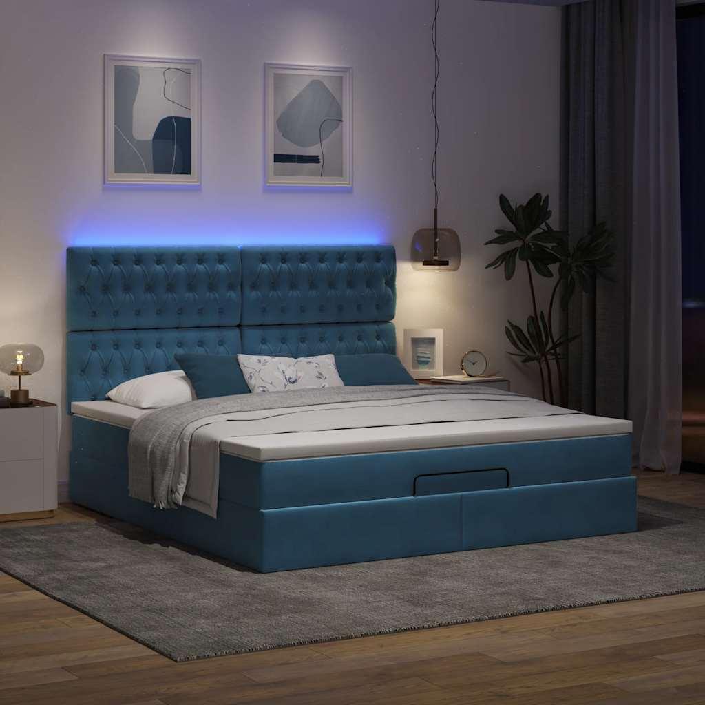 Sengeramme med opbevaring og madrasser 180x200 cm i fløjl - mørkeblå