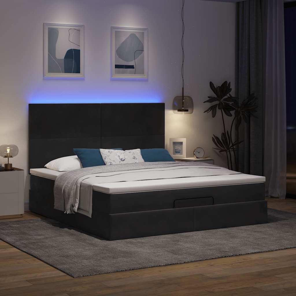 Osmannisk Sengeramme Med Madrasser Fløjl Sort - Med ensartet mønster / 180 x 200 cm