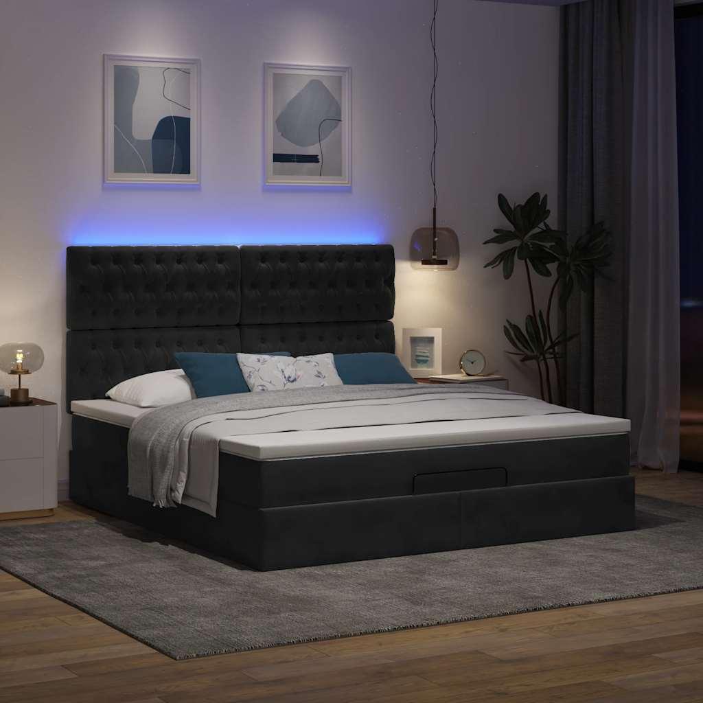 Osmannisk Sengeramme Med Madrasser Fløjl Sort - Med pynteknapper / 180 x 200 cm