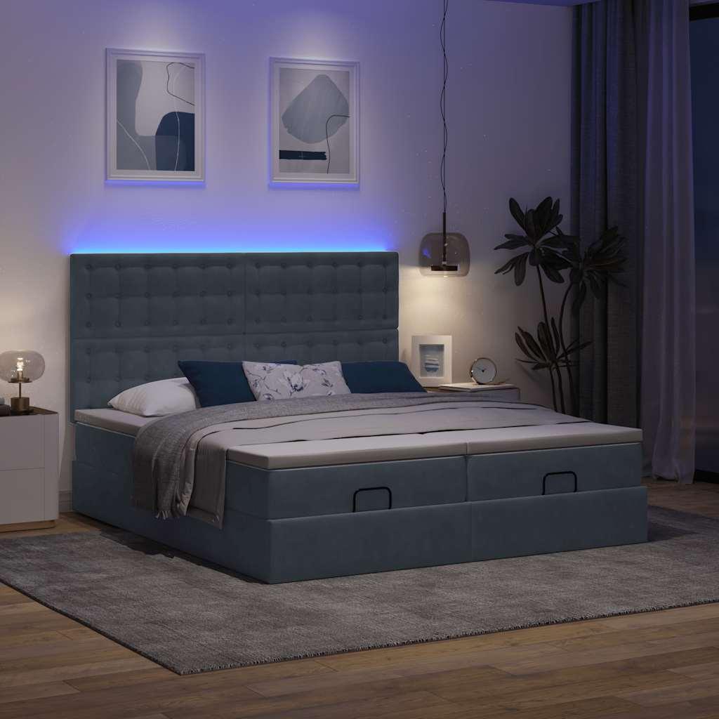 Osmannisk sengeramme med opbevaring og madrasser 180×200 cm - fløjl, mørkegrå